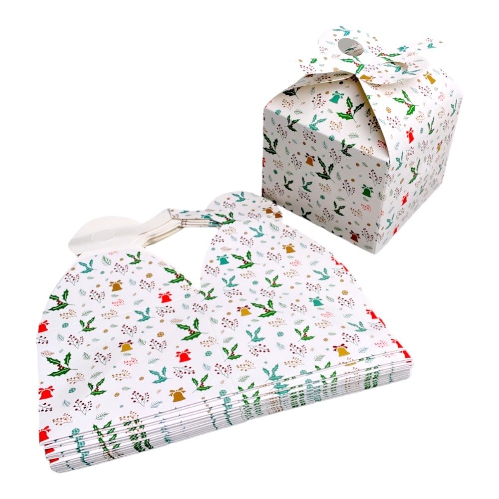 Cutie Crăciun cu mâner dublu - alb (set 12 buc) 12x12x10cm