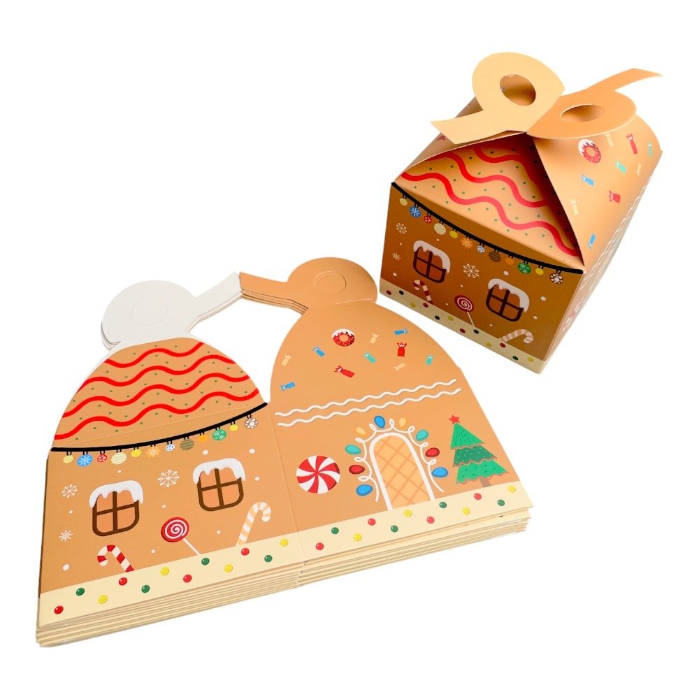 Cutie Crăciun cu mâner dublu - kraft (set 12 buc) 12x12x10cm