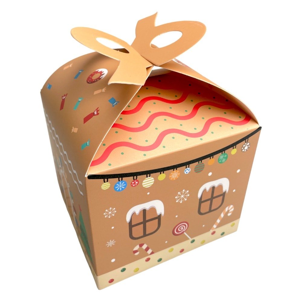 Cutie Crăciun cu mâner dublu - kraft (set 12 buc) 12x12x10cm