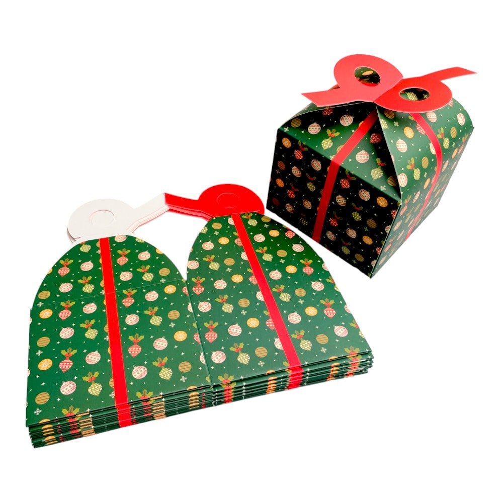 Cutie Crăciun cu mâner dublu - verde (set 12 buc) 12x12x10cm