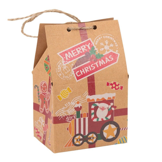 Cutie Crăciun Fericit cu închidere sfoară iută - model 1 kraft (set 50 buc)