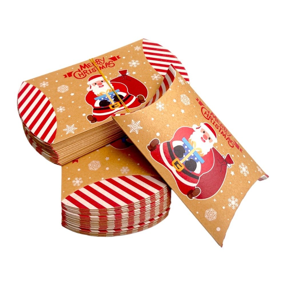 Cutie Crăciun kraft în formă de pernă - model 5 Cadourile Moșului (set 50 buc) 12x7.2x2.5cm