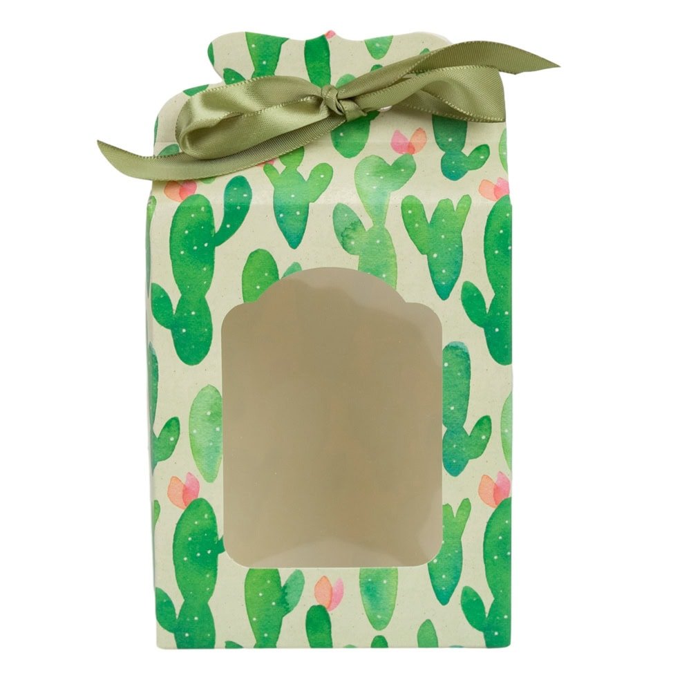 Cutie cu fereastră și bandă satinată - model 2 cactuși (set 25 buc)