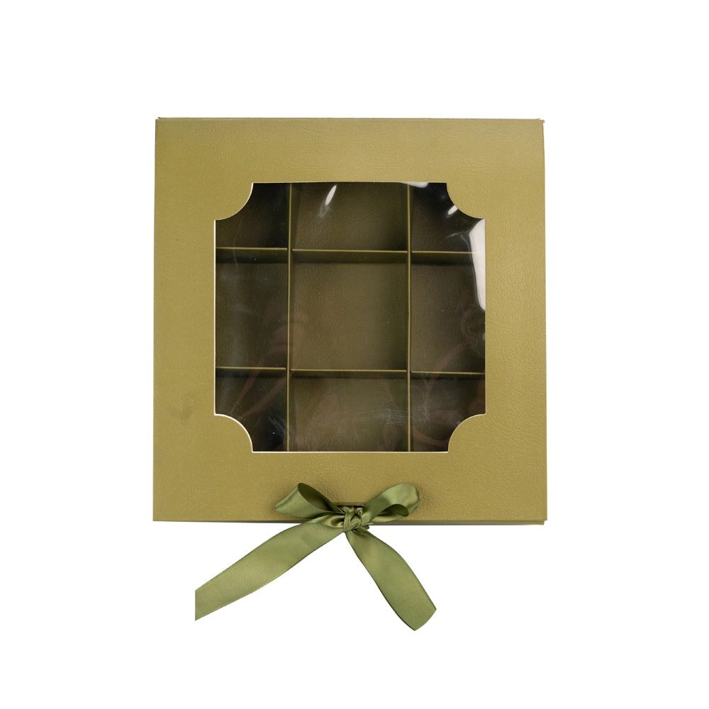 Cutie cu fereastră și panglică 9 compartimente - verde (set 5 buc)