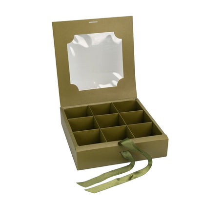 Cutie cu fereastră și panglică 9 compartimente - verde (set 5 buc)