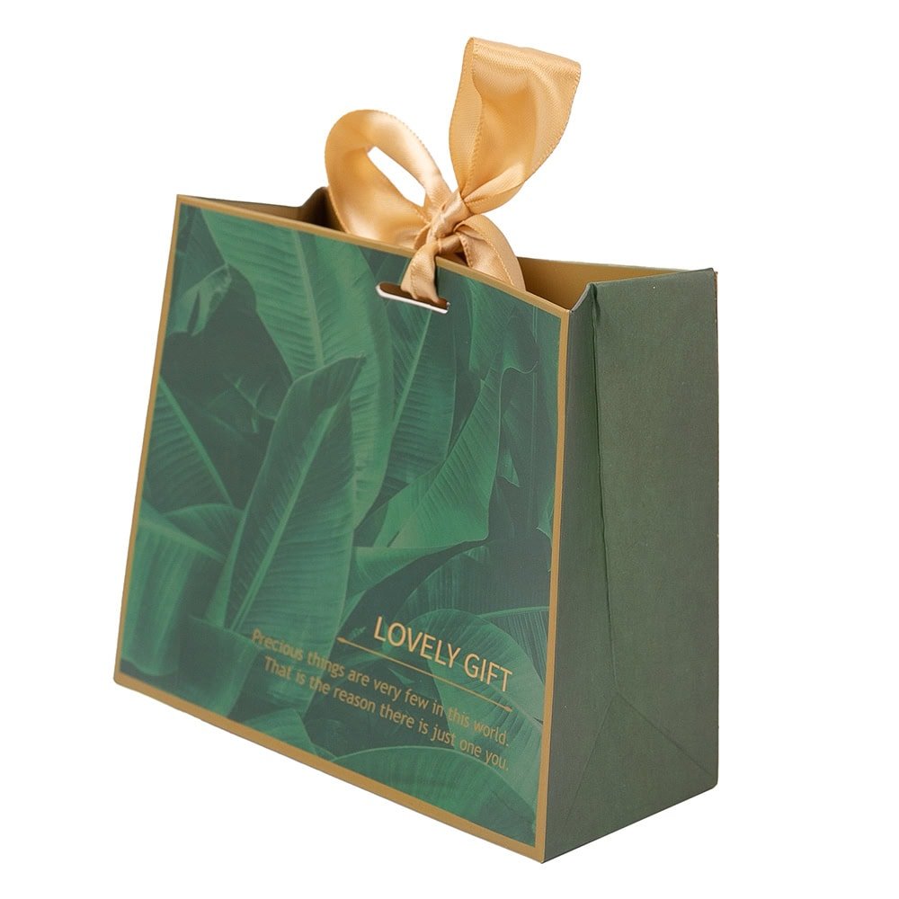 Cutie cu fundă satinată și mesaj Save the date - verde (set 50 buc)