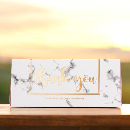 Cutie cu mesaj Thank you și panglică - roz (set 50 buc) - 13x5.5