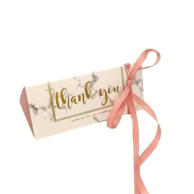 Cutie cu mesaj Thank you și panglică - roz (set 50 buc) - 13x5.5
