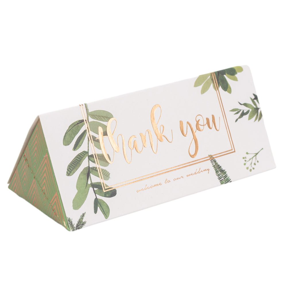 Cutie cu mesaj Thank you și panglică - verde (set 50 buc) - 13x5.5