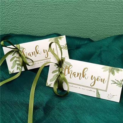Cutie cu mesaj Thank you și panglică - verde (set 50 buc) - 13x5.5