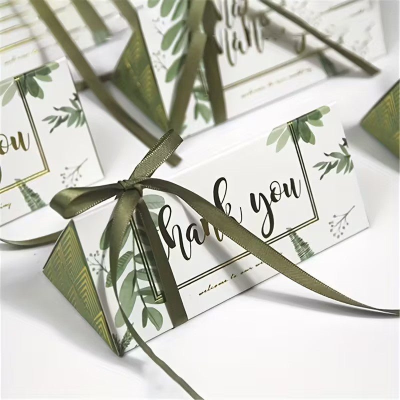 Cutie cu mesaj Thank you și panglică - verde (set 50 buc) - 13x5.5