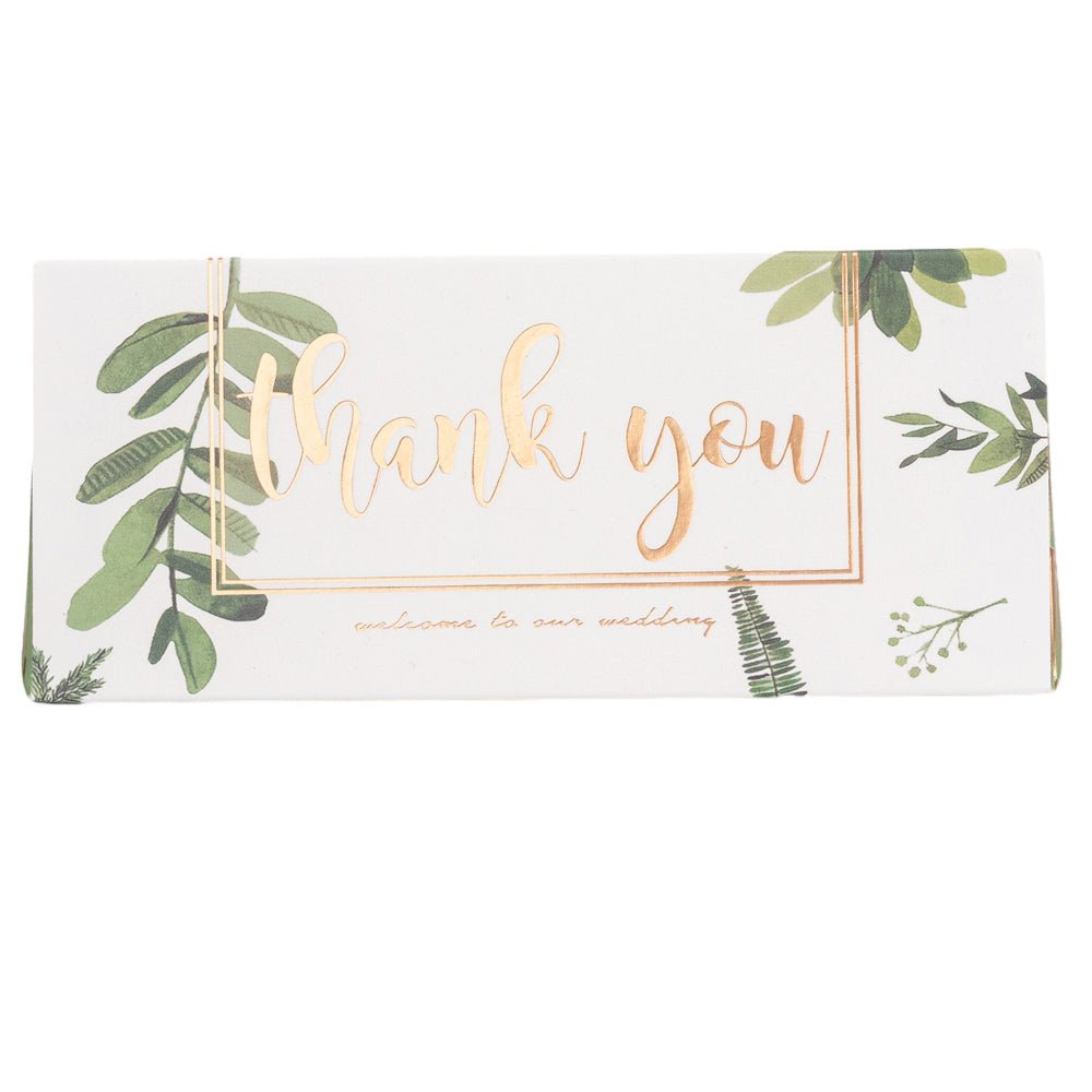 Cutie cu mesaj Thank you și panglică - verde (set 50 buc) - 13x5.5