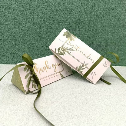 Cutie cu mesaj Thank you și panglică - verde (set 50 buc) - 13x5.5