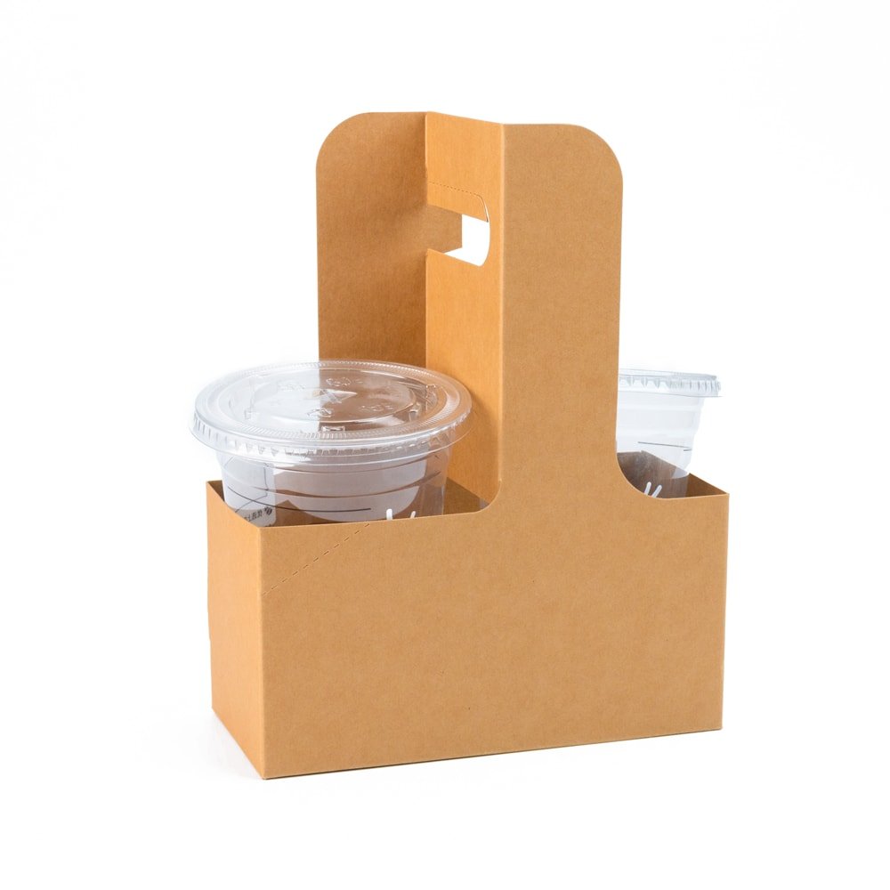 Cutie deschisă kraft cu mâner pentru două pahare 17.5x8x22.5cm (set 50 buc)