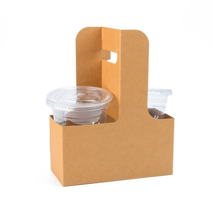 Cutie deschisă kraft cu mâner pentru două pahare 17.5x8x22.5cm (set 50 buc)