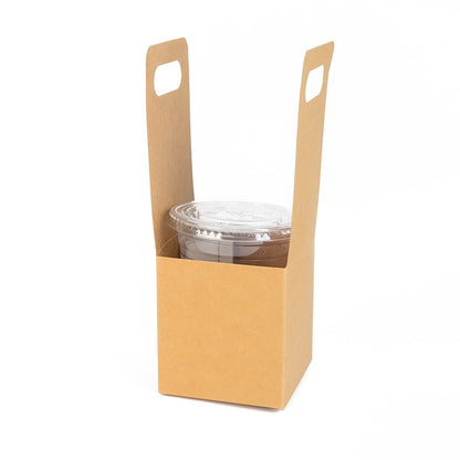 Cutie deschisă kraft cu mâner pentru un pahar 9x9x24cm (set 50 buc)