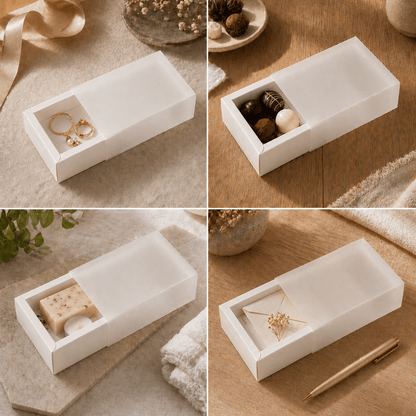 Cutie din hârtie cu fereastră mată - alb (set 50 buc)