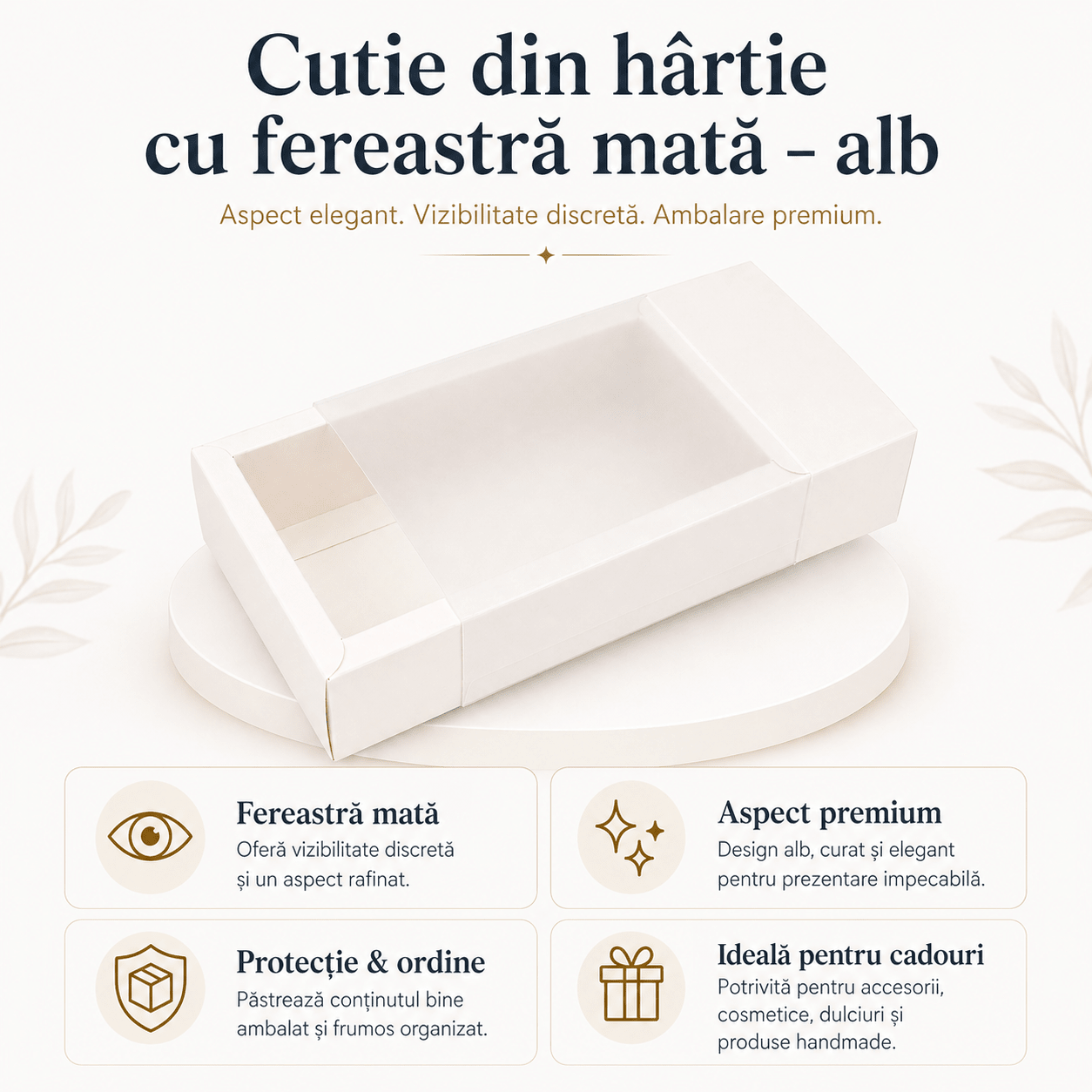 Cutie din hârtie cu fereastră mată - alb (set 50 buc)