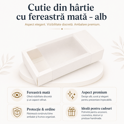 Cutie din hârtie cu fereastră mată - alb (set 50 buc)