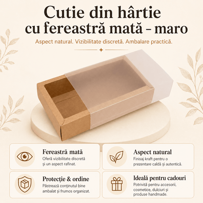Cutie din hârtie cu fereastră mată - kraft (set 50 buc)