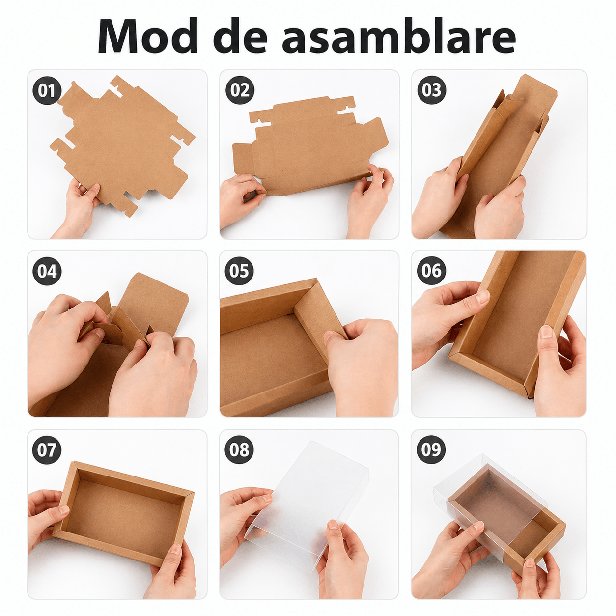 Cutie din hârtie cu fereastră mată - kraft (set 50 buc)