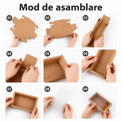Cutie din hârtie cu fereastră mată - kraft (set 50 buc)