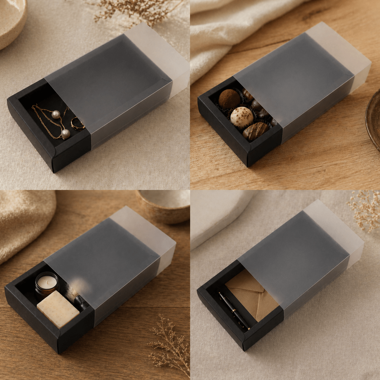 Cutie din hârtie cu fereastră mată - negru (set 50 buc)