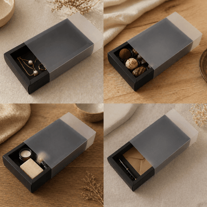 Cutie din hârtie cu fereastră mată - negru (set 50 buc)