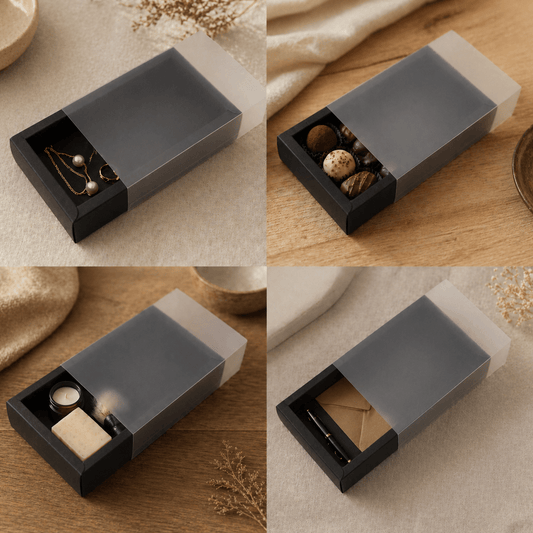 Cutie din hârtie cu fereastră mată - negru (set 50 buc)