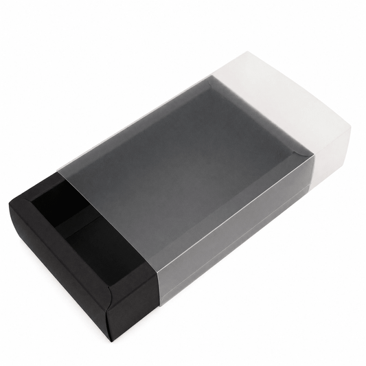 Cutie din hârtie cu fereastră mată - negru (set 50 buc)