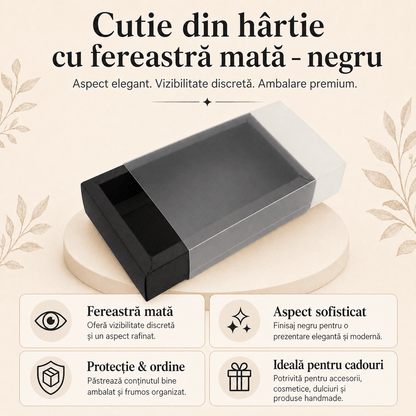 Cutie din hârtie cu fereastră mată - negru (set 50 buc)
