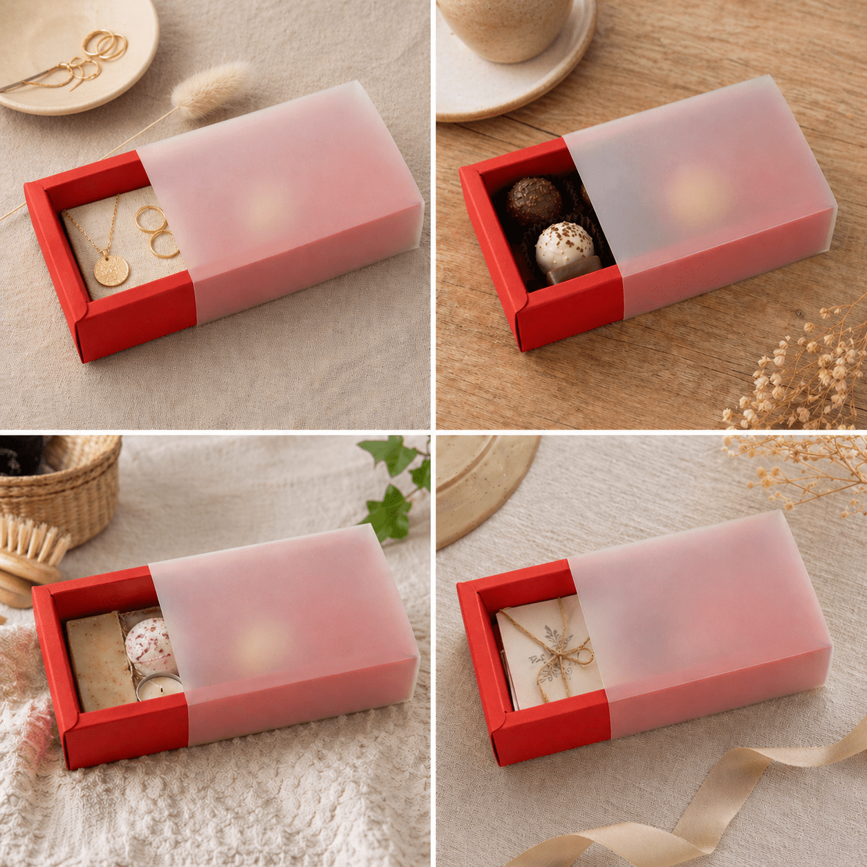 Cutie din hârtie cu fereastră mată - roșu (set 50 buc)