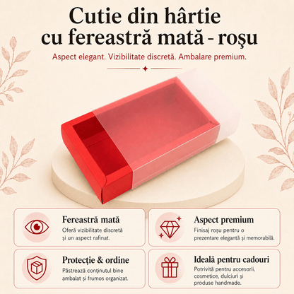 Cutie din hârtie cu fereastră mată - roșu (set 50 buc)
