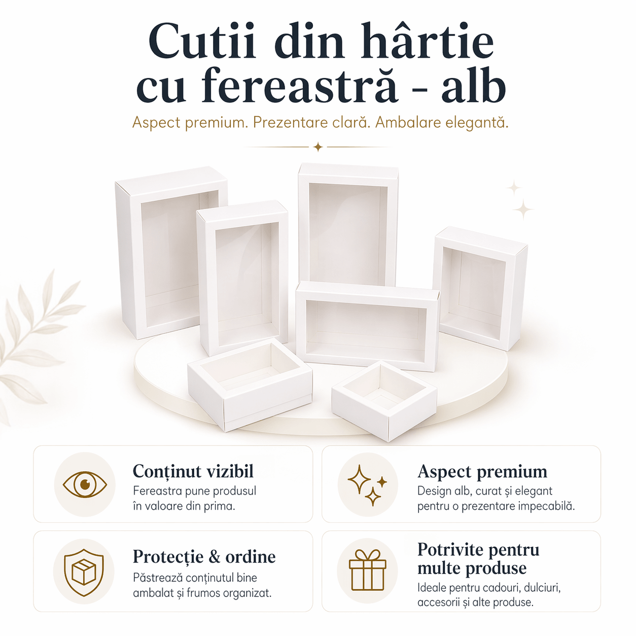 Cutie din hârtie cu fereastră transparentă - alb (set 50 buc)