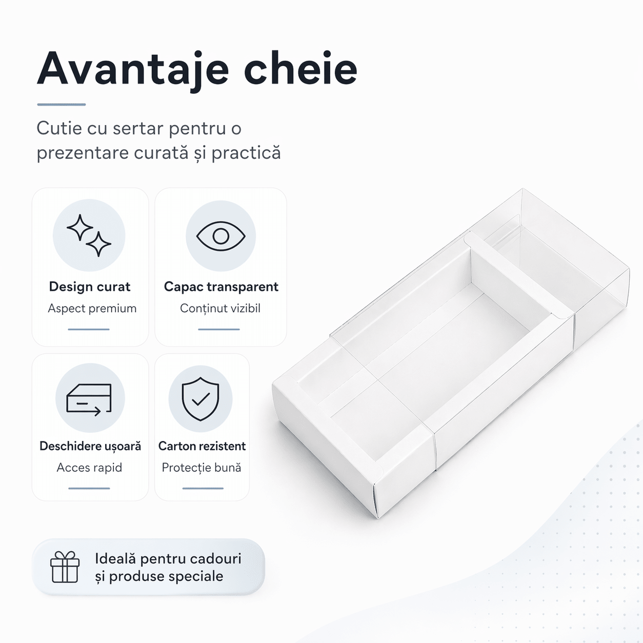 Cutie din hârtie cu fereastră transparentă - alb (set 50 buc)