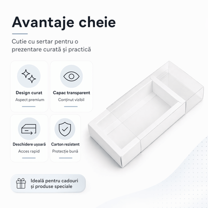 Cutie din hârtie cu fereastră transparentă - alb (set 50 buc)