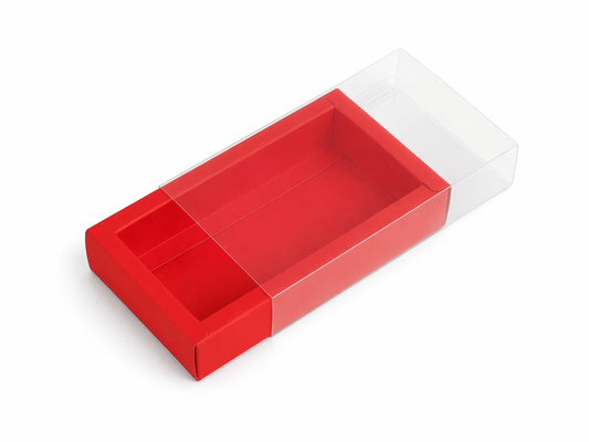 Cutie din hârtie cu fereastră transparentă - roșu (set 50 buc)