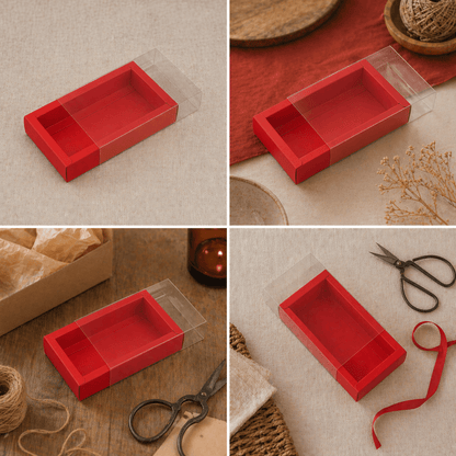 Cutie din hârtie cu fereastră transparentă - roșu (set 50 buc)