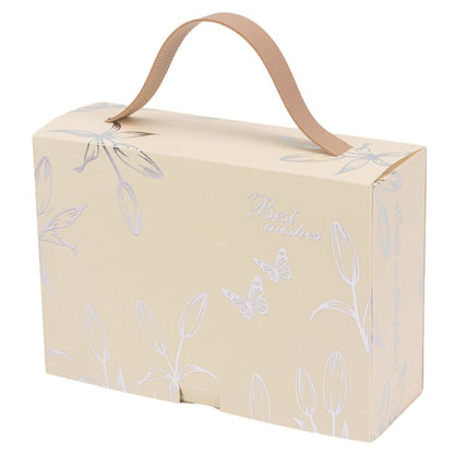 Cutie dreptunghiulară cu fereastră arcadă și mâner din piele - alb (set 50 buc) 17x6x12cm