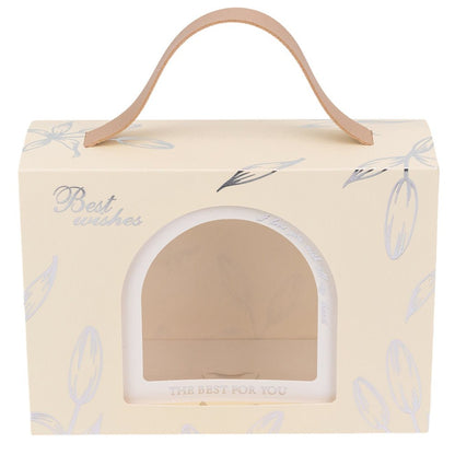 Cutie dreptunghiulară cu fereastră arcadă și mâner din piele - alb (set 50 buc) 17x6x12cm