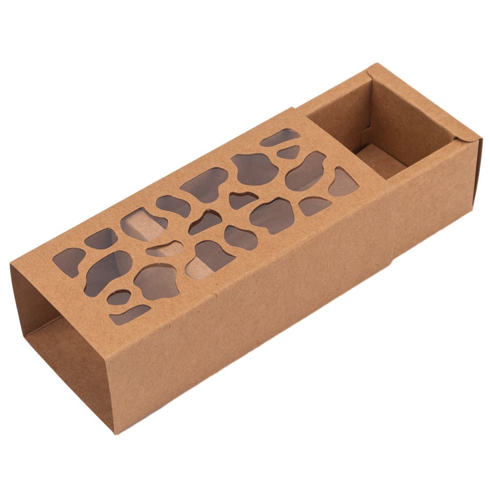 Cutie dreptunghiulară cu fereastră asimetrică - kraft (set 50 buc) - 6x13x4cm