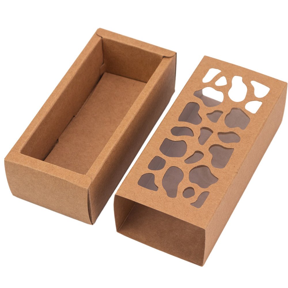 Cutie dreptunghiulară cu fereastră asimetrică - kraft (set 50 buc) - 6x13x4cm