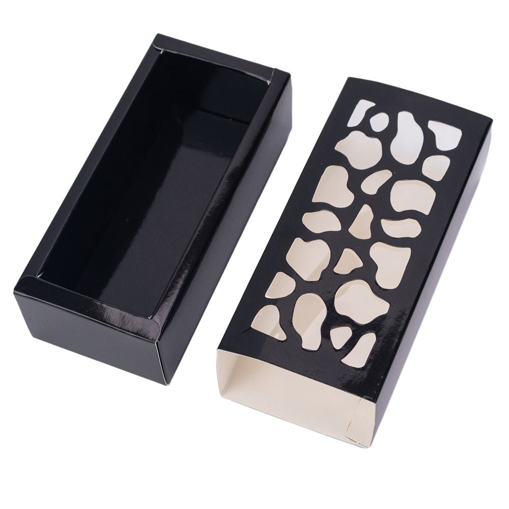 Cutie dreptunghiulară cu fereastră asimetrică - negru (set 50 buc) - 6x13x4cm