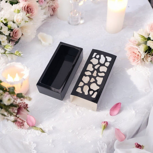 Cutie dreptunghiulară cu fereastră asimetrică - negru (set 50 buc) - 6x13x4cm