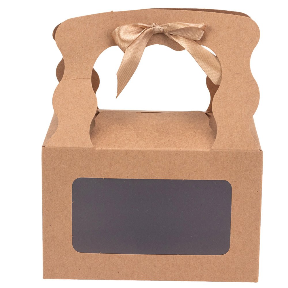 Cutie dreptunghiulară cu fereastră mâner ondulat și panglică - kraft (set 12 buc) - 15x10.5x9.6cm