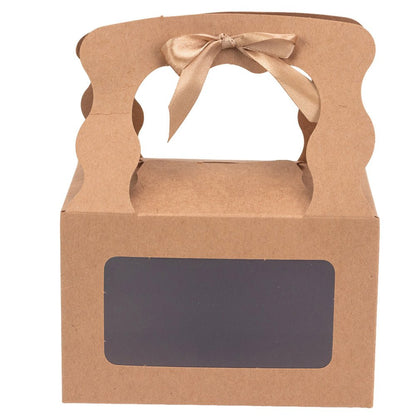 Cutie dreptunghiulară cu fereastră mâner ondulat și panglică - kraft (set 12 buc) - 15x10.5x9.6cm