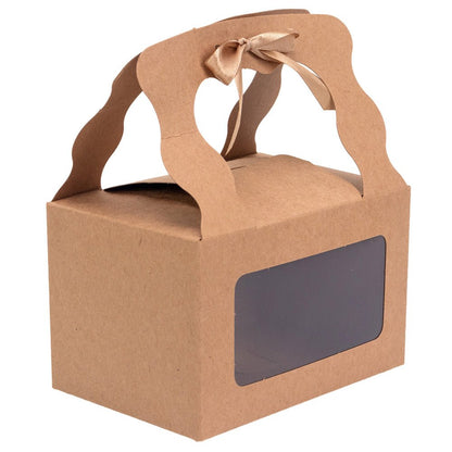 Cutie dreptunghiulară cu fereastră mâner ondulat și panglică - kraft (set 12 buc) - 15x10.5x9.6cm