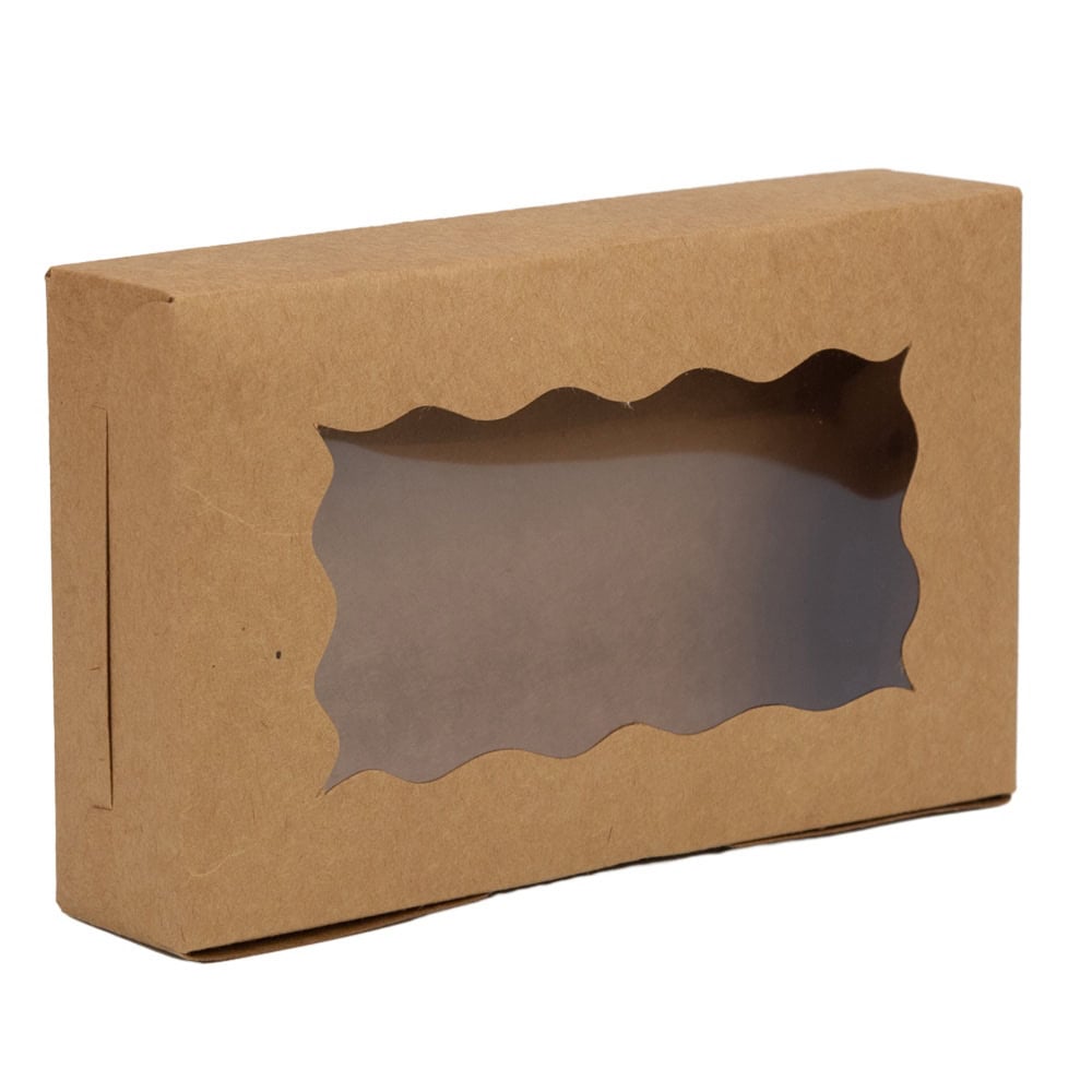 Cutie dreptunghiulară cu fereastră ondulată - kraft (set 50 buc)