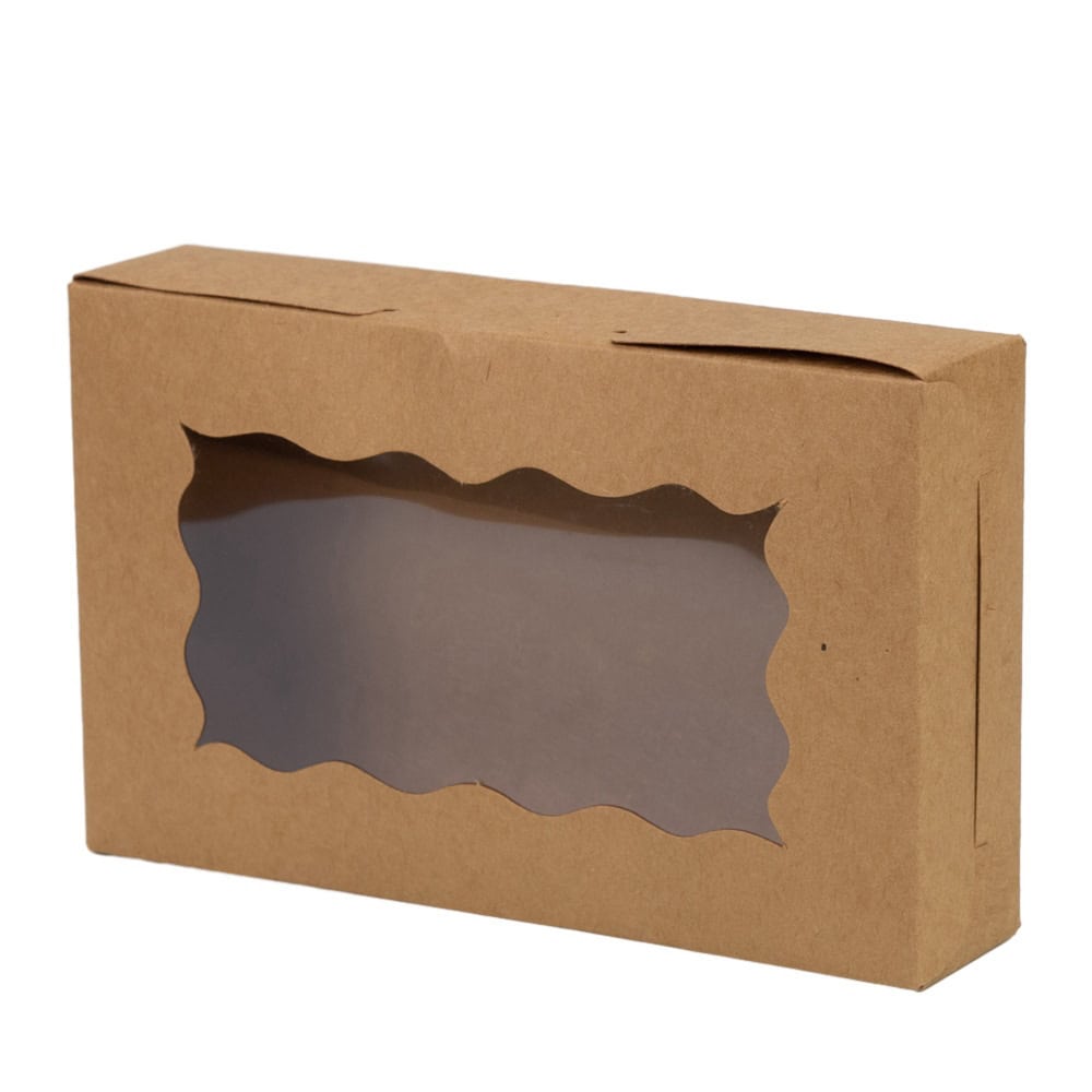 Cutie dreptunghiulară cu fereastră ondulată - kraft (set 50 buc)