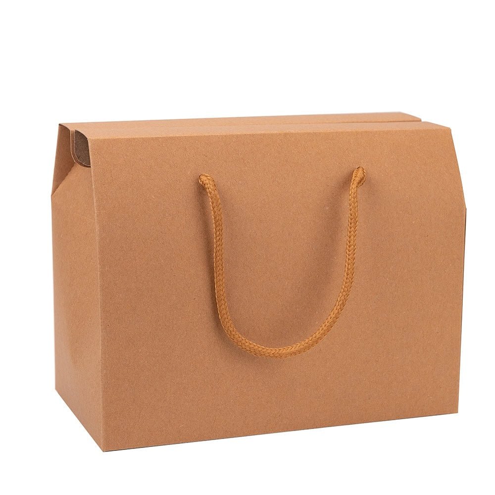 Cutie dreptunghiulară cu fereastră și mâner din sfoară - kraft (set 12 buc)